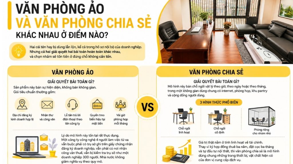 Văn phòng ảo và văn phòng chia sẻ khác nhau ở điểm nào